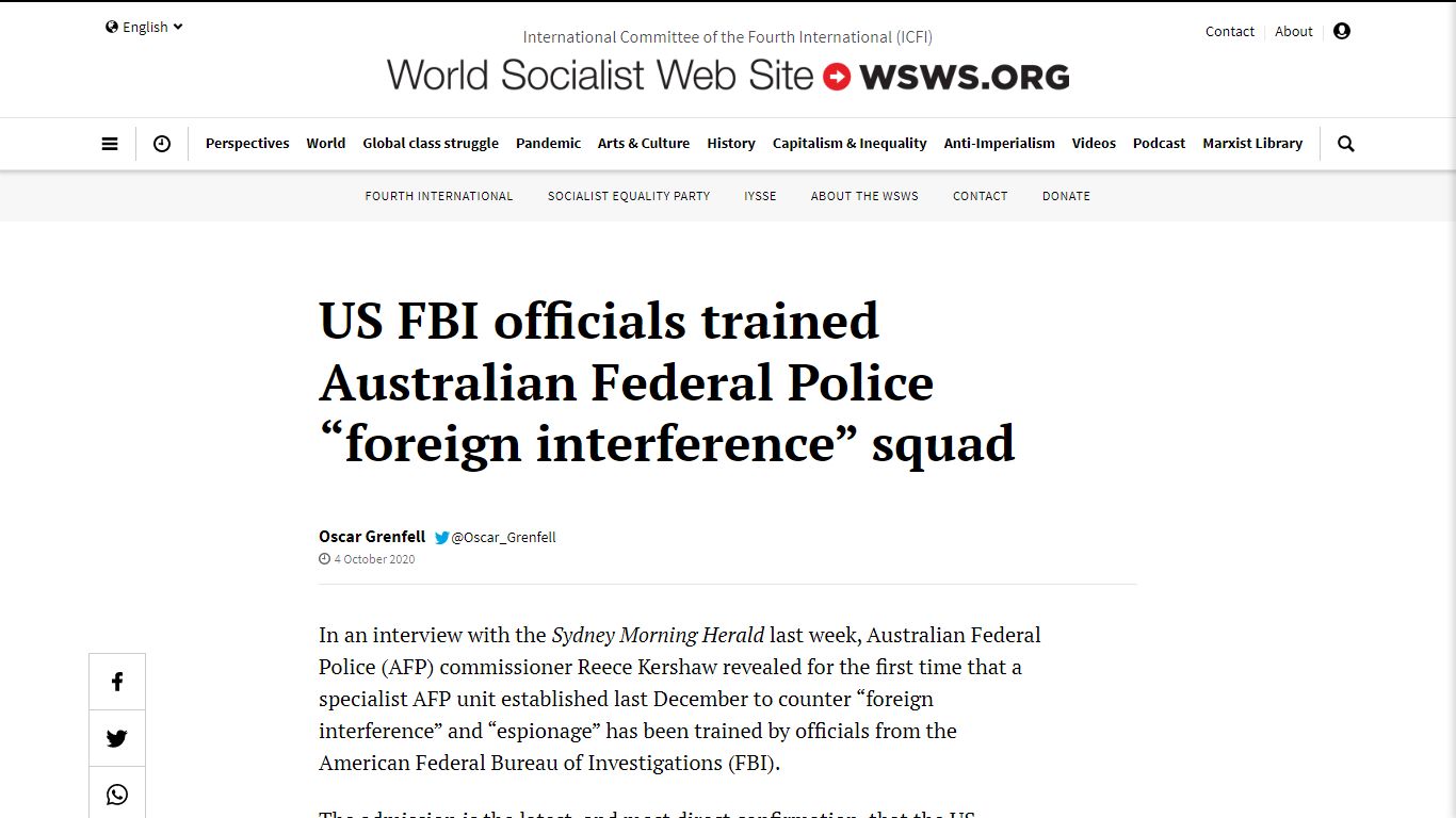 US FBI officials trained Australian Federal Police “foreign ...